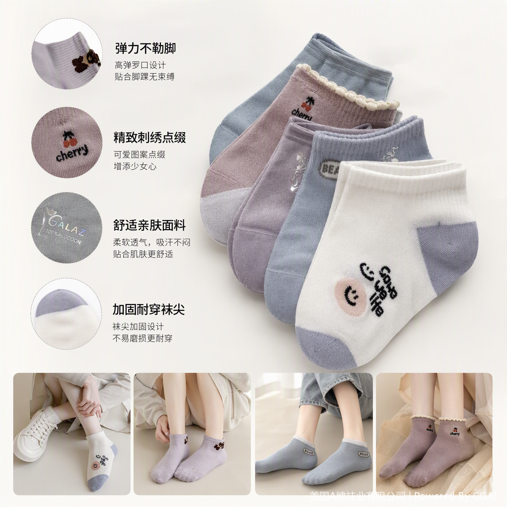 Five pairs of fashionable, versatile, comfortable, breathable and casual women's short socks with colorful patterns
