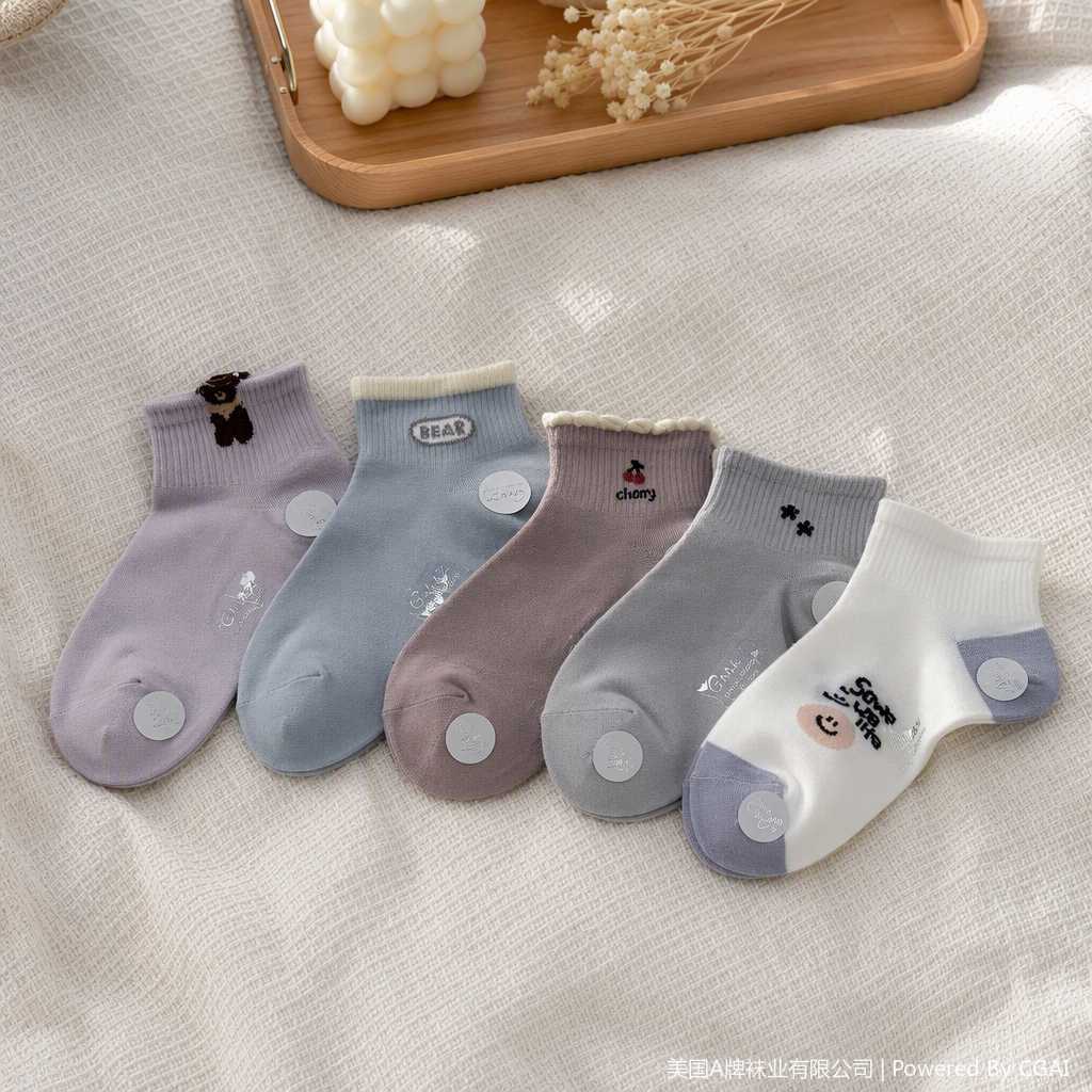 Five pairs of fashionable, versatile, comfortable, breathable and casual women's short socks with colorful patterns details Picture