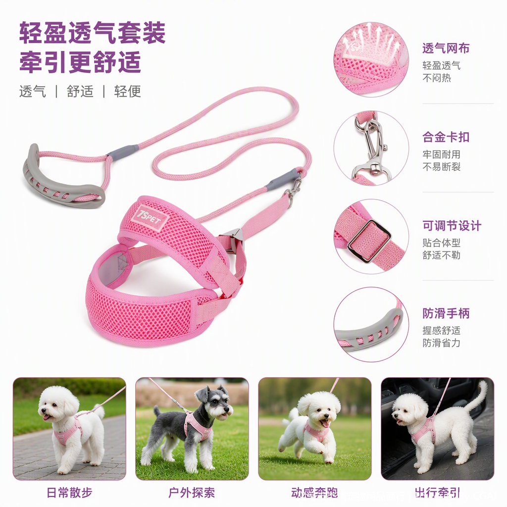 多色网状宠物胸背带牵引绳套装舒适透气宠物牵引用品