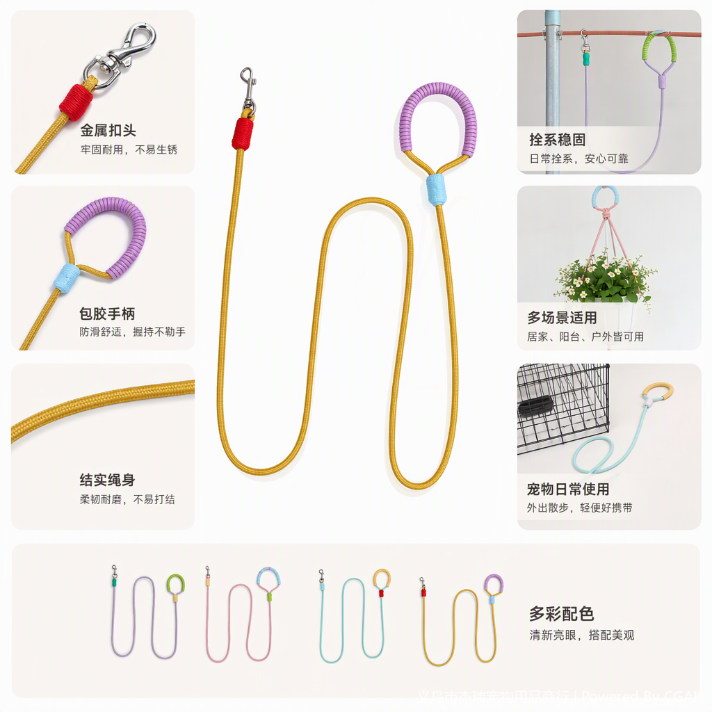 多彩编织宠物牵引绳狗狗牵引绳宠物用品耐用防拉扯安全舒适款式多色可选