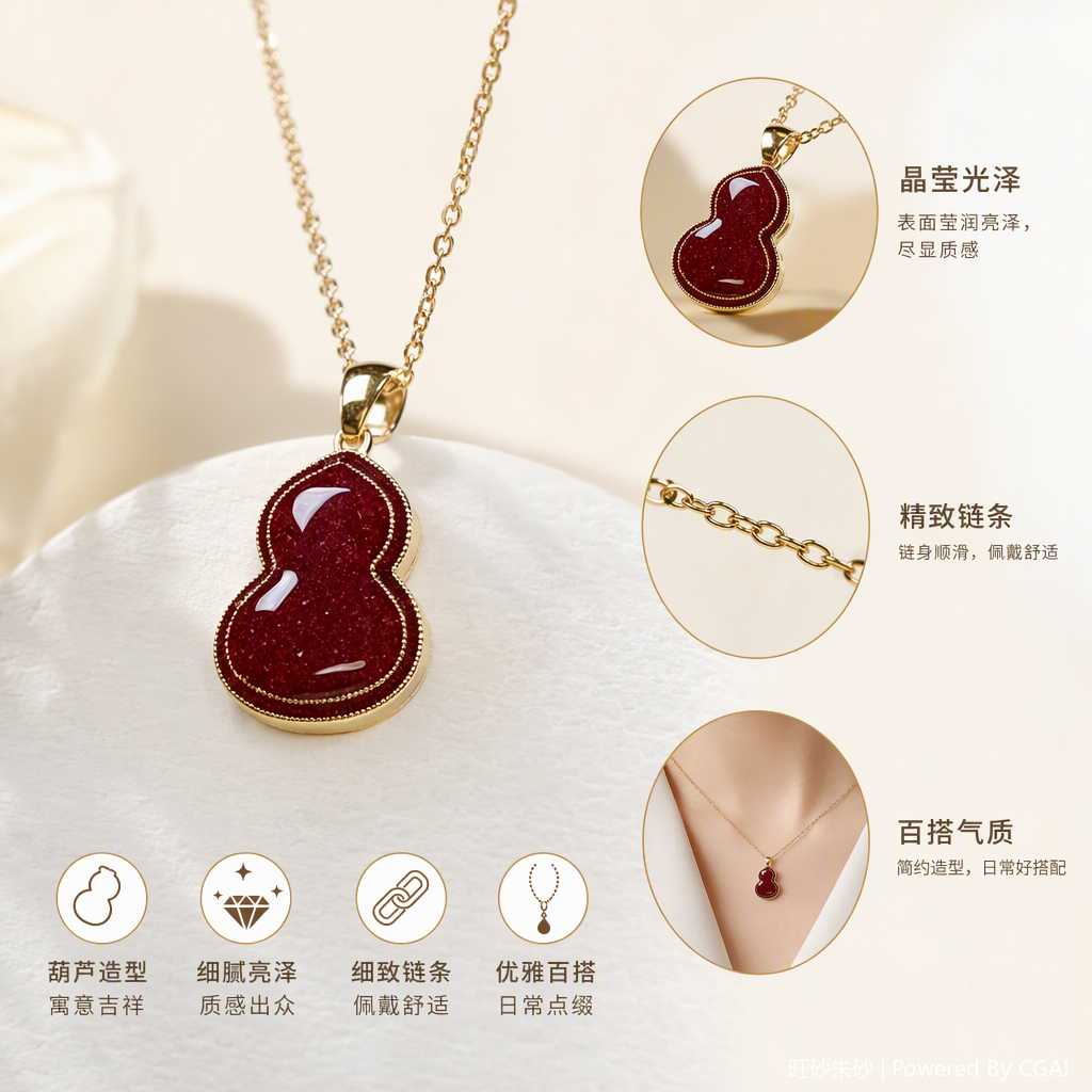 红色朱砂葫芦挂坠配简约项链时尚百搭饰品礼物送女友铜吊坠