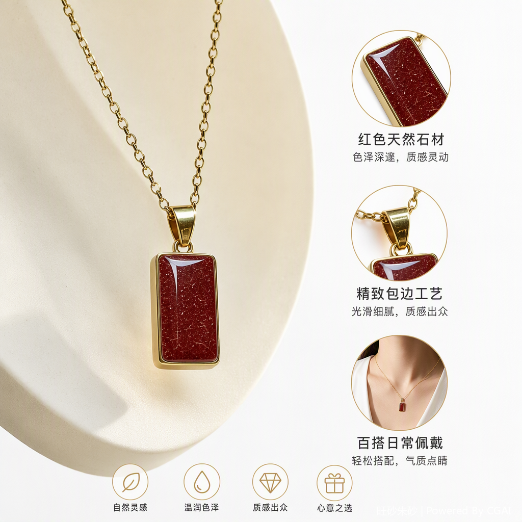 时尚金色链条朱砂无事牌吊坠项链女潮流简约百搭饰品礼物项链