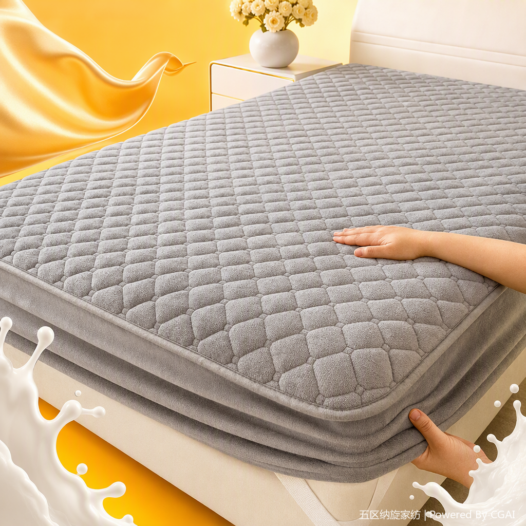 Grey diamond-patterned quilted quick-heating milk velvet bed cover multi-piece set, polyester taeff comfortable and warm bedding combination Specification image