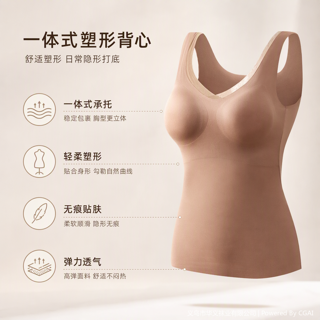 裸色无钢圈舒适塑形背心柔软透气无痕塑身内衣女款