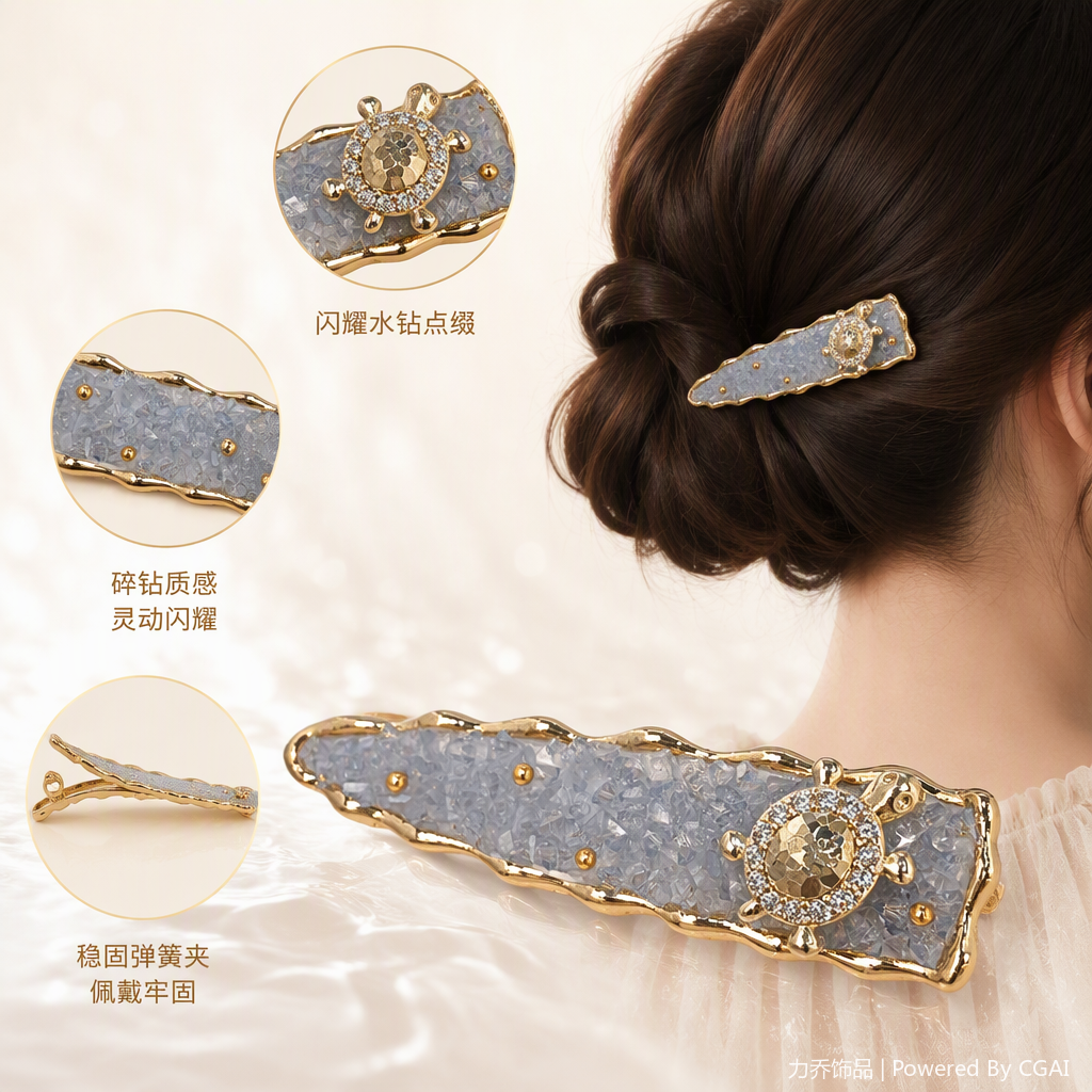 金色镶钻海龟造型发夹时尚简约发饰发饰夹发饰品女士发饰发夹夹子