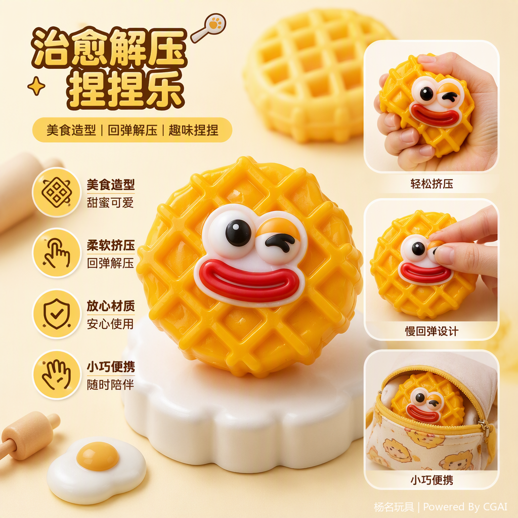 趣味华夫饼造型挤压玩具儿童益智软胶缓解压力手部训练玩具礼物