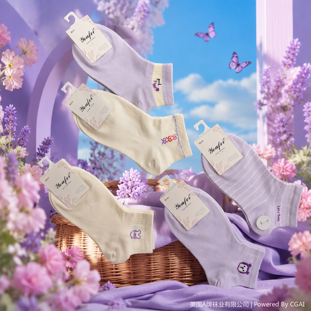 Five pairs of light-colored embroidered pattern casual short socks and pure cotton breathable sports socks for men and women Specification image