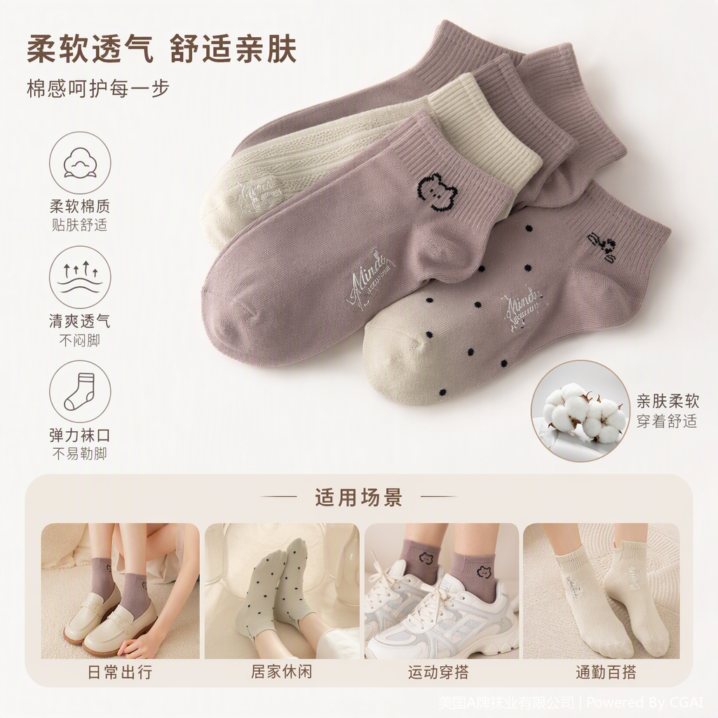 Five pairs of comfortable and breathable women's short socks with labels, versatile sports and casual socks for women in summer, thin style