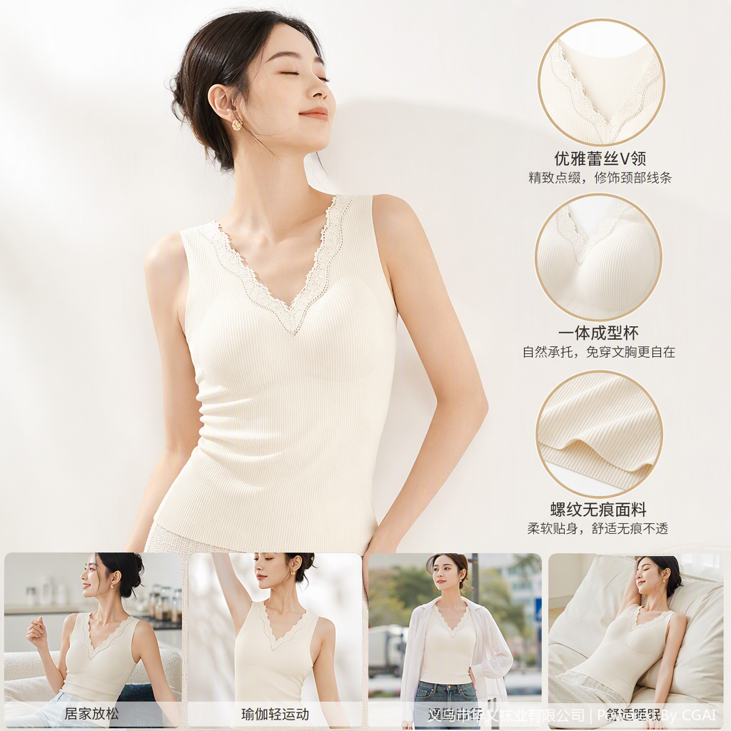 时尚纯色蕾丝边无袖背心百搭休闲夏季新款简约百搭款式女装
