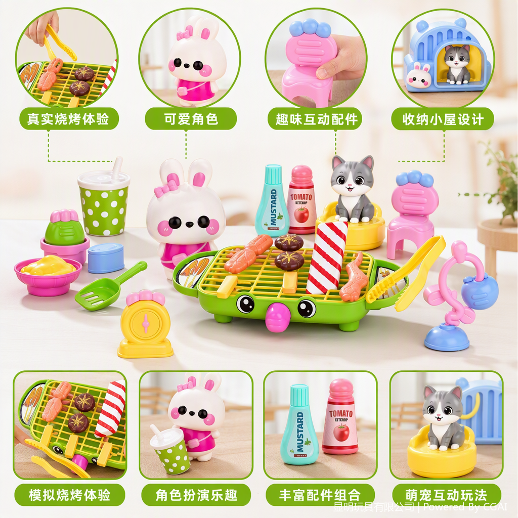 Trendy and fun playmates Stir every moment, children's barbecue theme House play toy set, fun interactive parent-child games, children's educational toys