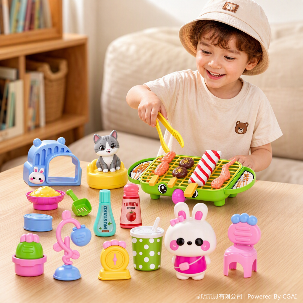 Trendy and fun playmates Stir every moment, children's barbecue theme House play toy set, fun interactive parent-child games, children's educational toys details Picture