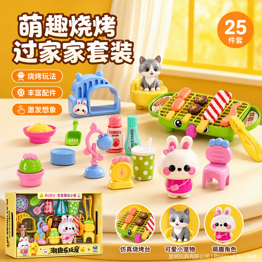 Trendy and fun playmates Stir every moment, children's barbecue theme House play toy set, fun interactive parent-child games, children's educational toys Specification image