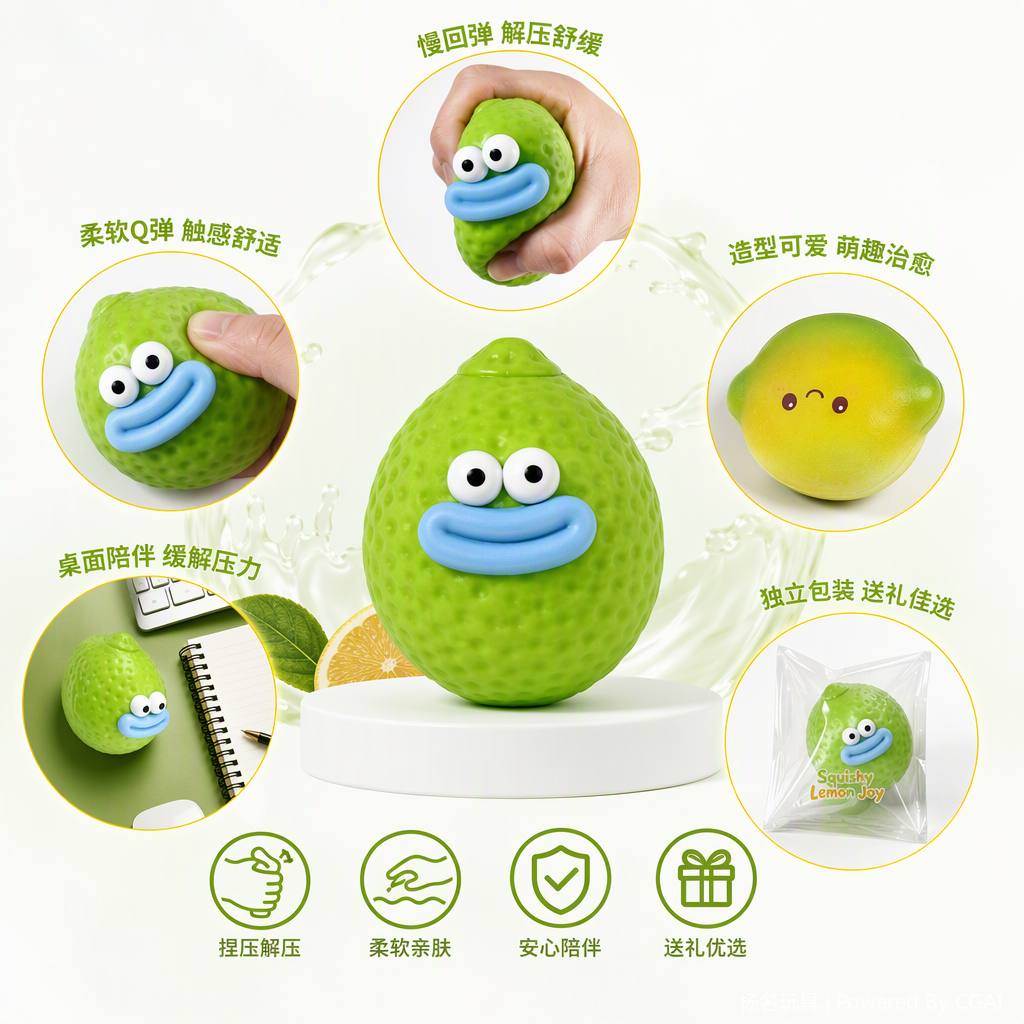 柠檬造型卡通解压玩具Squishy Lemon Joy展示架软萌减压神器儿童成人适用
