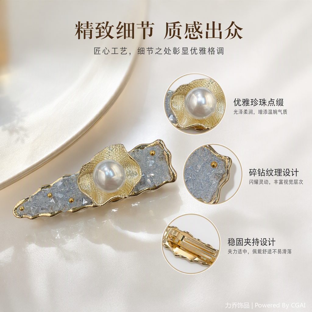 闪耀水晶金边胸针珍珠点缀时尚优雅别致配饰女款饰品