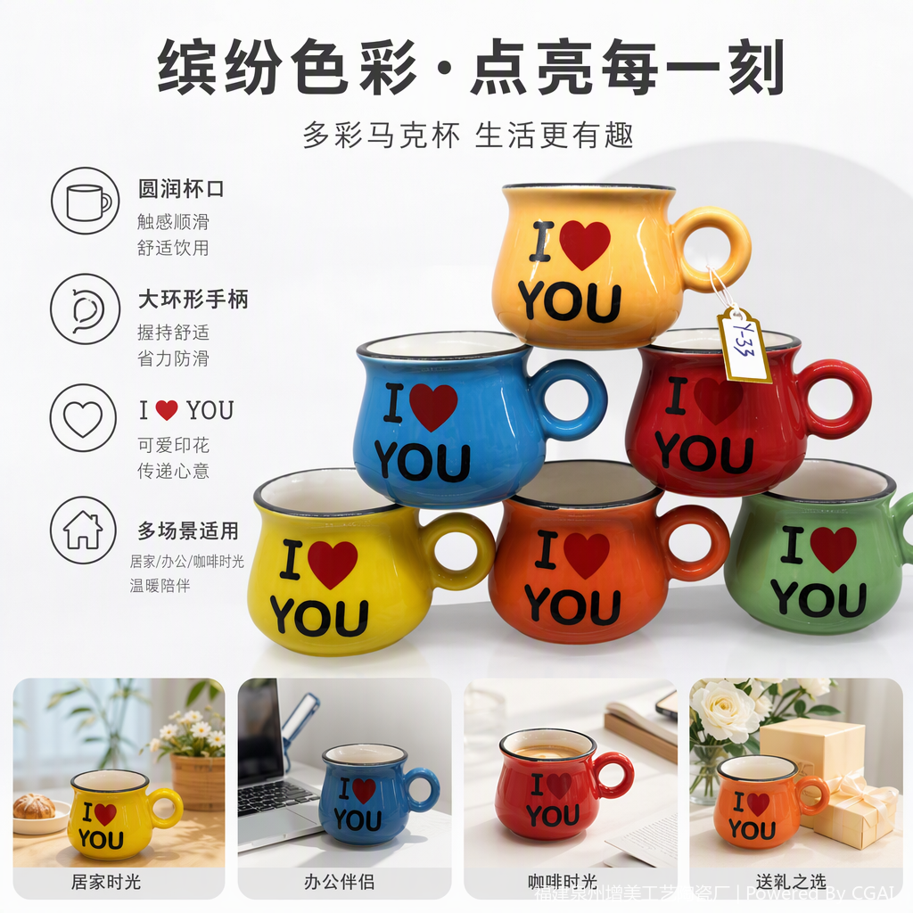创意情侣对杯套装简约陶瓷水杯子家用日常生活用品情侣礼品装