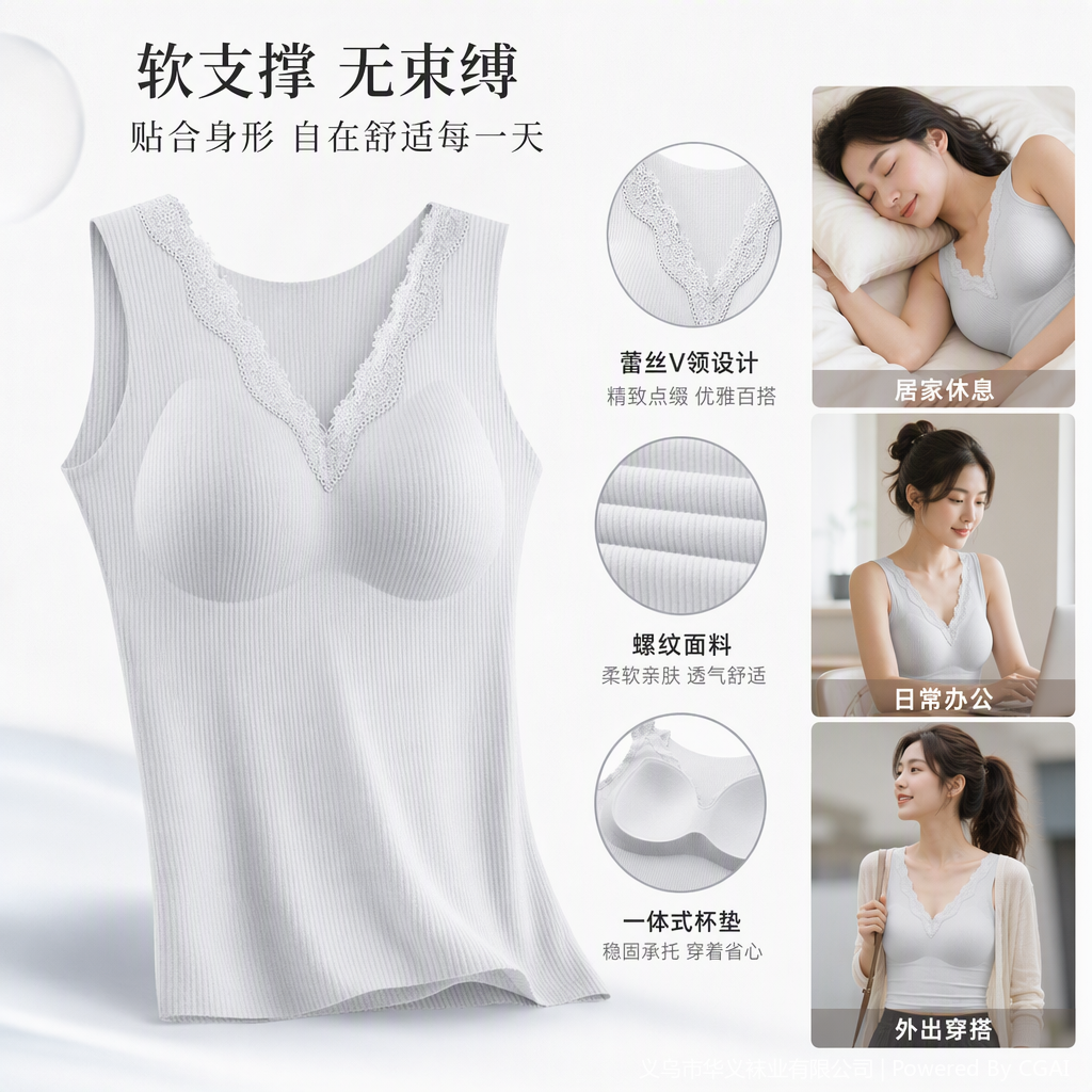 白色蕾丝边V领无袖背心百搭时尚简约夏季新款女装潮流百搭款