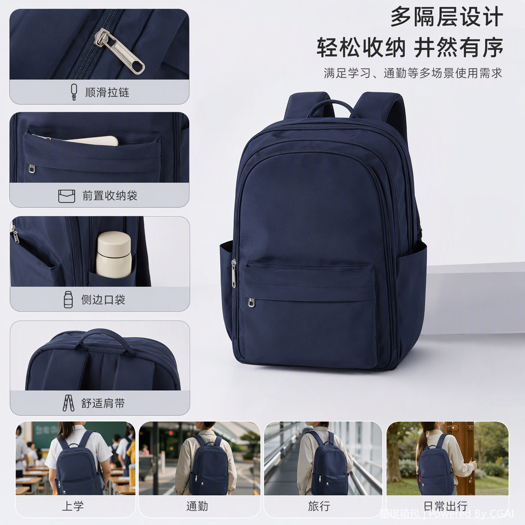 Multi-functional casual backpack, men's and women's travel sports bag, large-capacity, lightweight, trendy and versatile bag details Picture