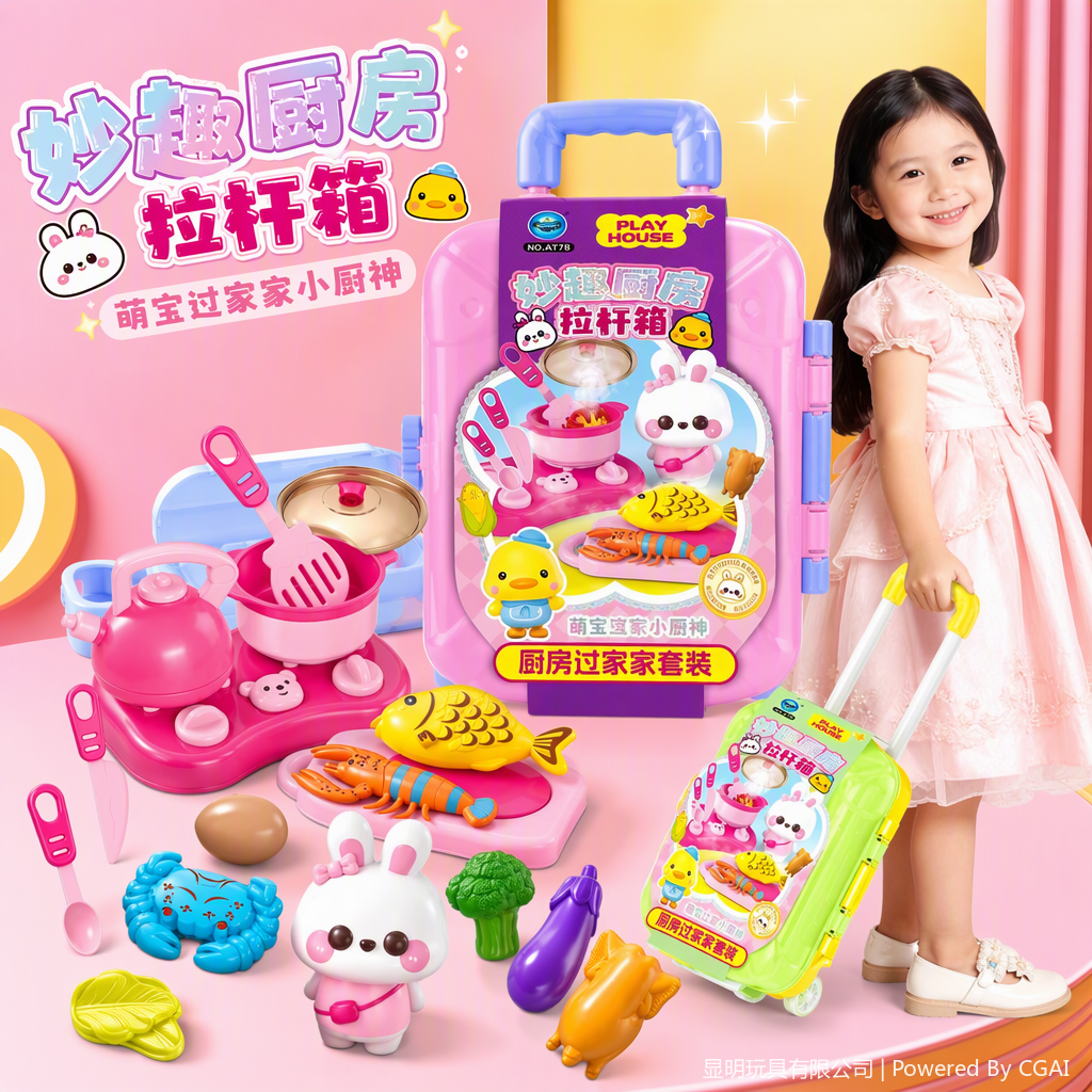 Fun Kitchen Trolley Box Toy Set: Two-color Mixed Children's Educational and Fun Storage Game Gift Box Specification image