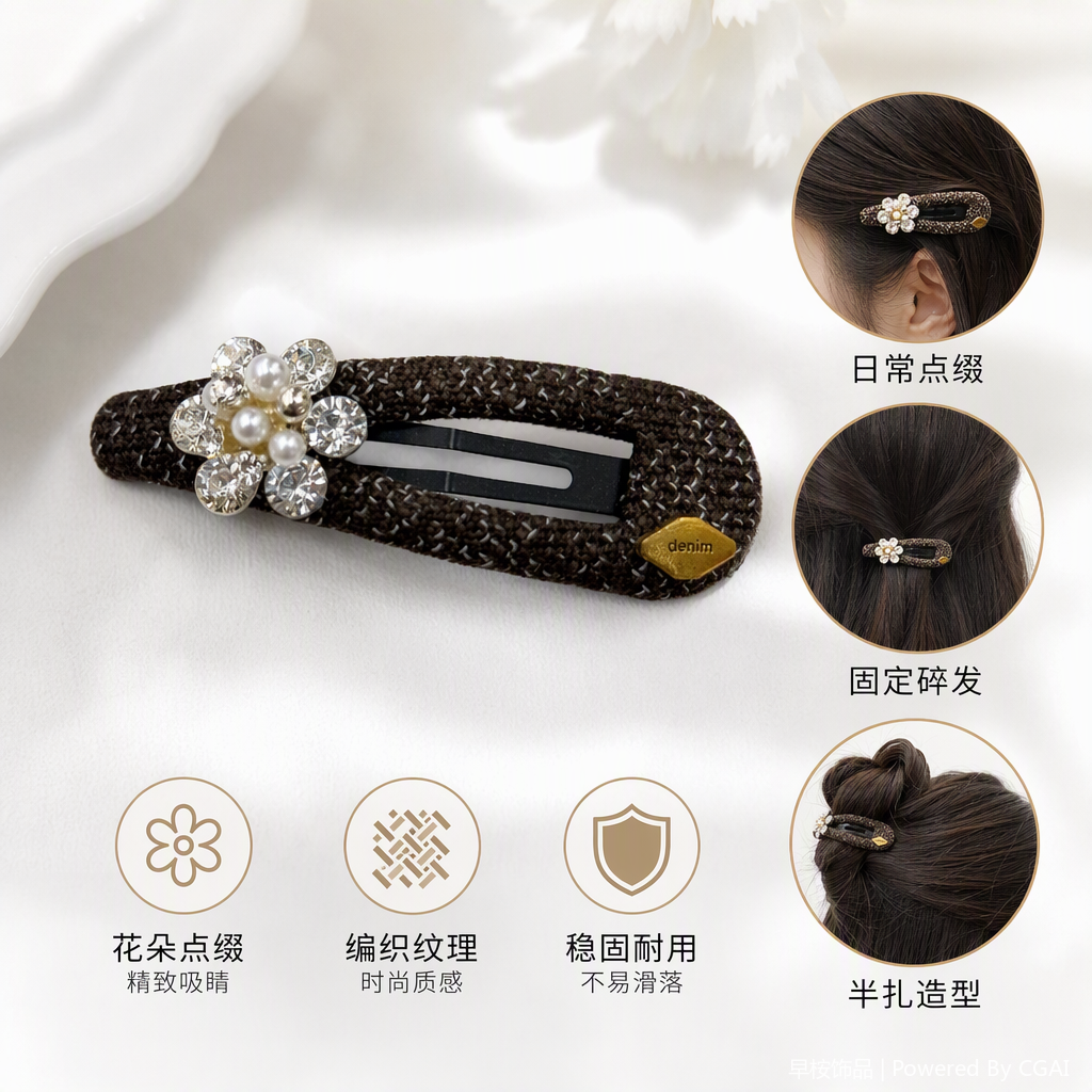 时尚百搭棕色针织发夹简约发饰发型夹发束夹发饰品女款