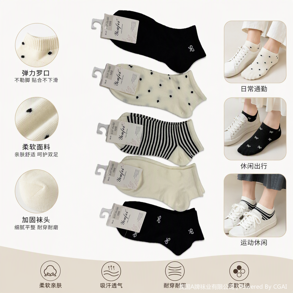 Five pairs of women's short sock sets for spring and summer in Korean style, cute and versatile, with a variety of trendy student sports socks and women's socks