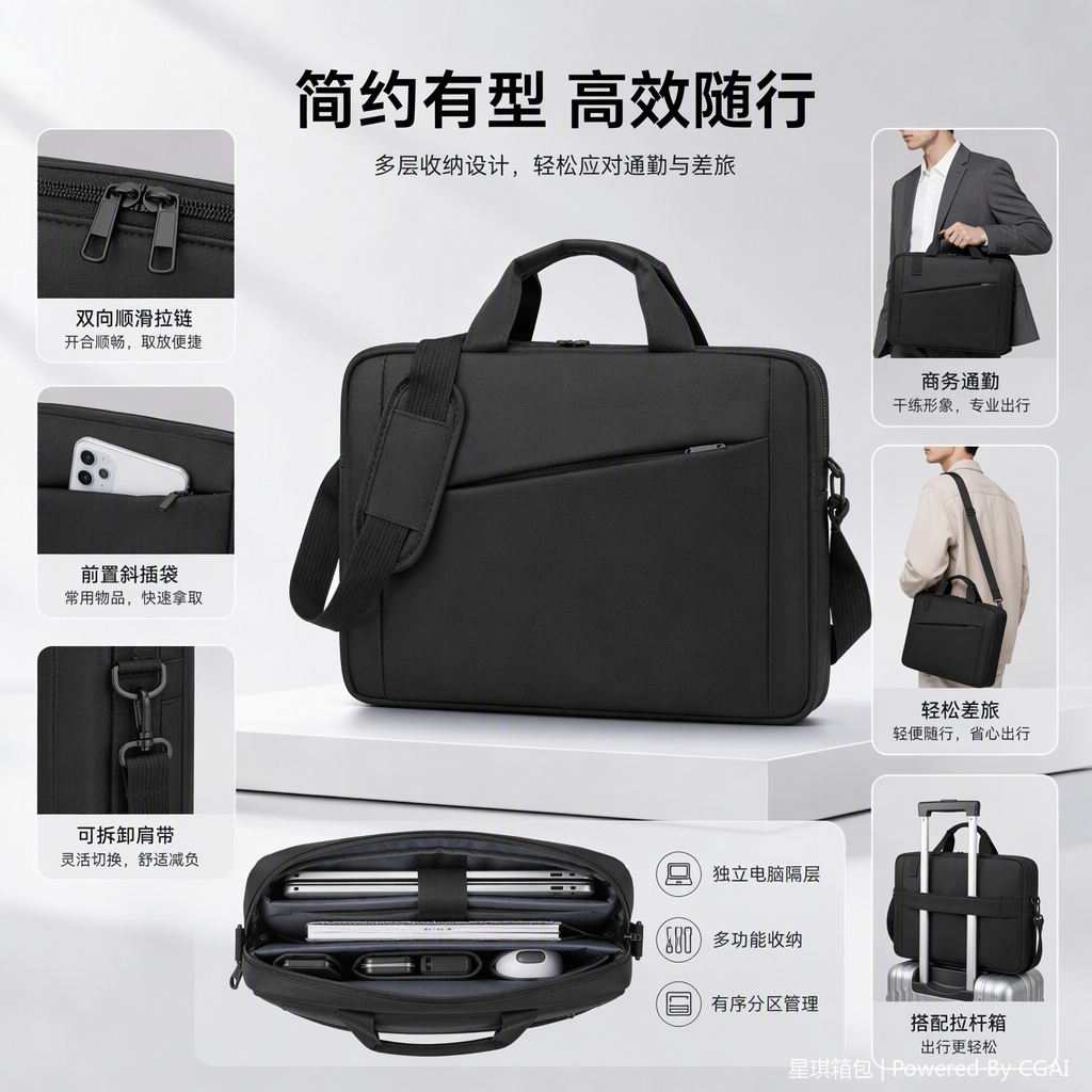 Moda negocios hombre bolsa de mano de gran capacidad multifuncional casual portátil bolsa de cuero estilo de tendencia Specification image