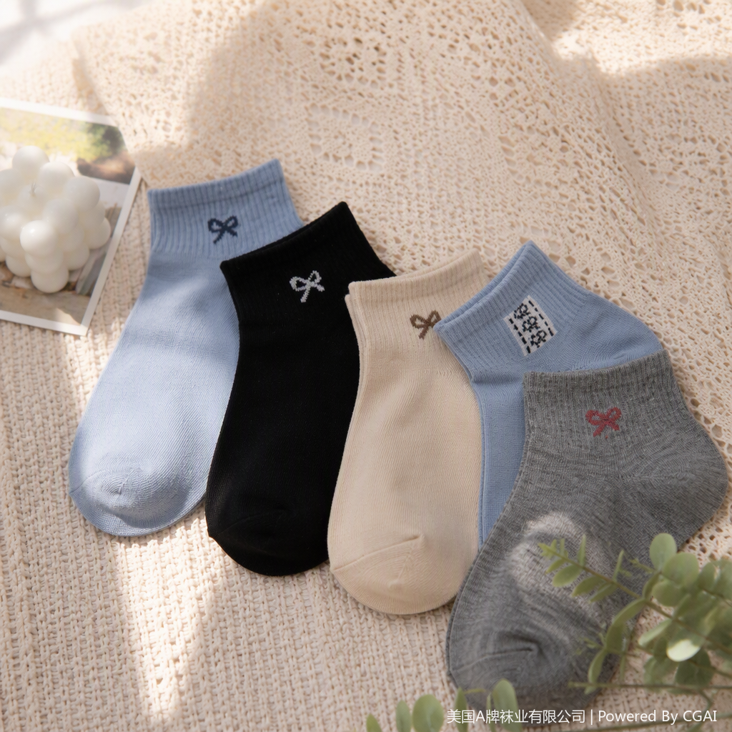 Six pairs of colorful bow-decorated women's short socks, comfortable, breathable, casual and versatile, trendy style details Picture