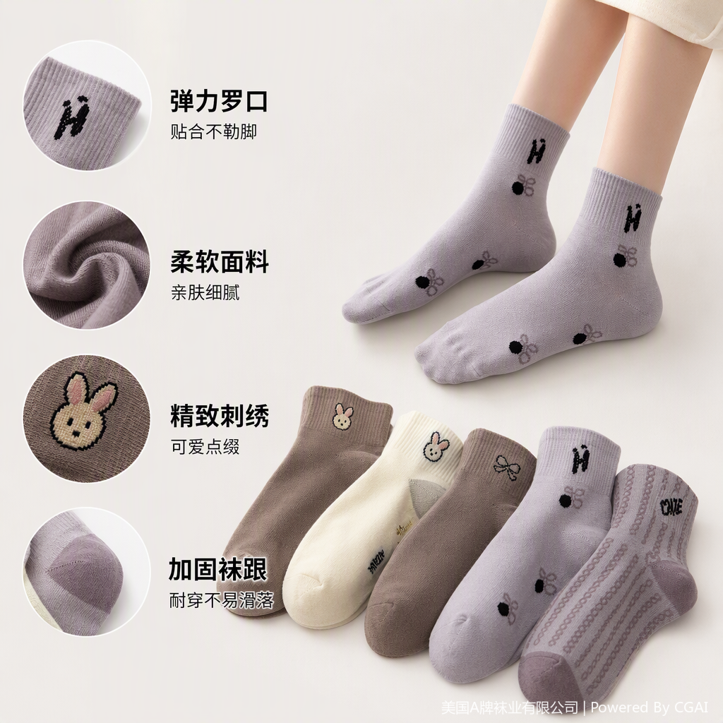 Patrón de dibujos animados calcetines para mujeres cinco pares cómodo transpirable versátil casual tendencia calcetines conjunto