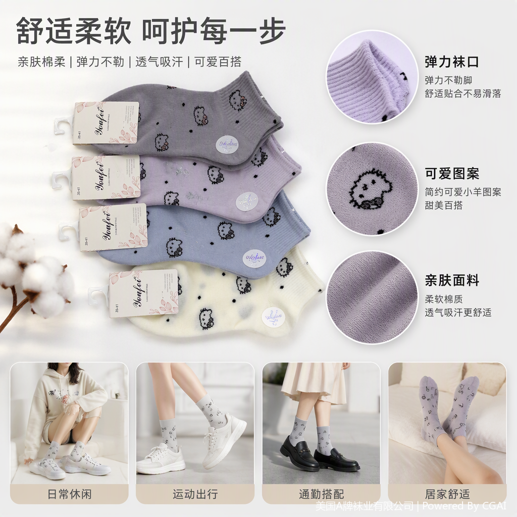 Five pairs of cute cartoon-patterned women's short socks, comfortable, breathable, fashionable and versatile gift box set