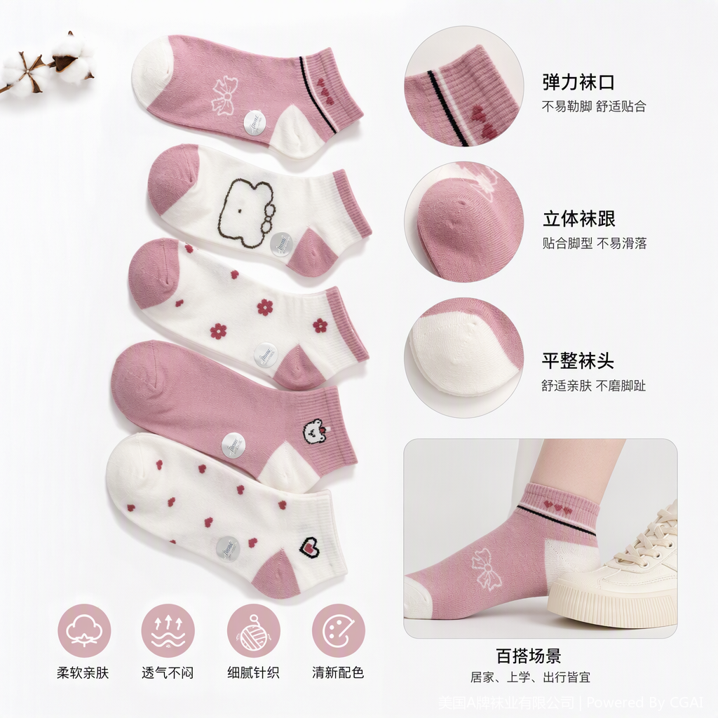 Lindo dibujo animado rosa blanco patchwork calcetines respirables cómodos para niños estudiantes deportes calcetines casuales para hombres y mujeres