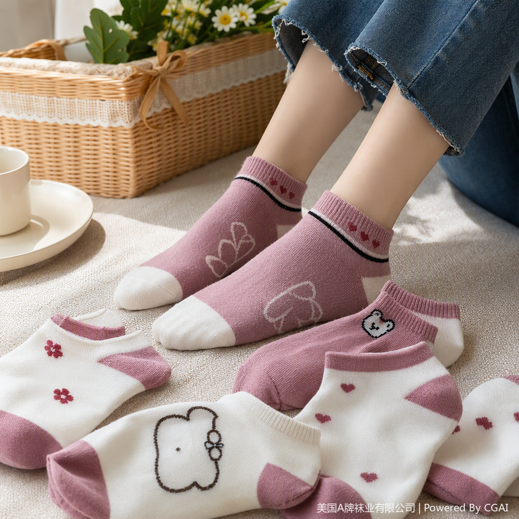 Lindo dibujo animado rosa blanco patchwork calcetines respirables cómodos para niños estudiantes deportes calcetines casuales para hombres y mujeres details Picture