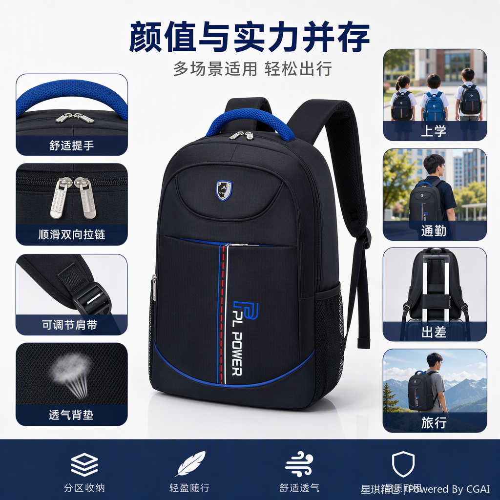 Multi-functional casual backpack for men and women, travel sports bag, large-capacity, lightweight and trendy student bag Item Picture