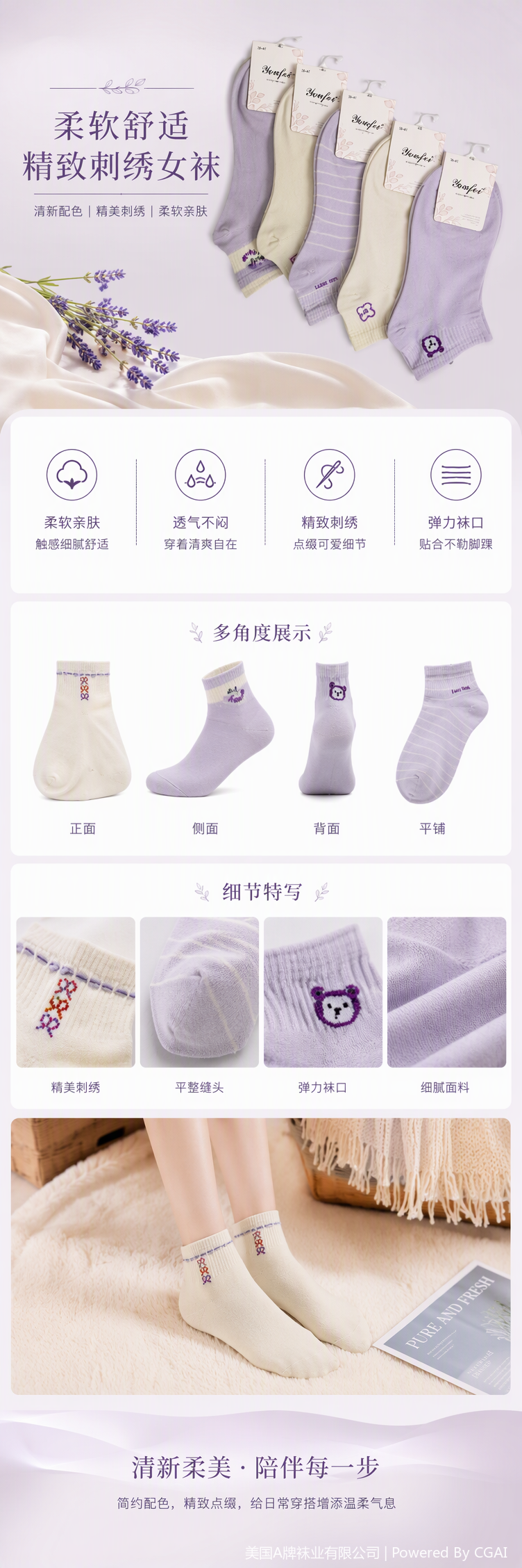 Five pairs of light-colored embroidered pattern casual short socks and pure cotton breathable sports socks for men and women pic 1