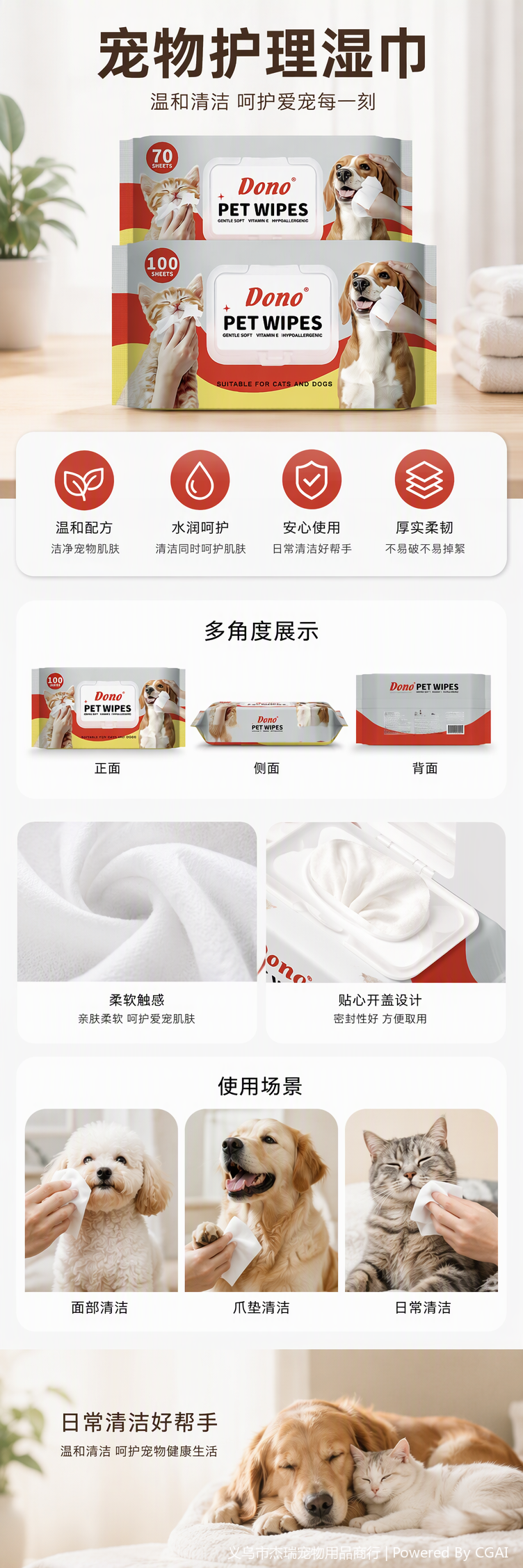 DoNo宠物清洁湿巾宠物专用湿巾宠物护理湿巾便携包装宠物洗护湿巾适用猫狗宠物清洁护理详情1