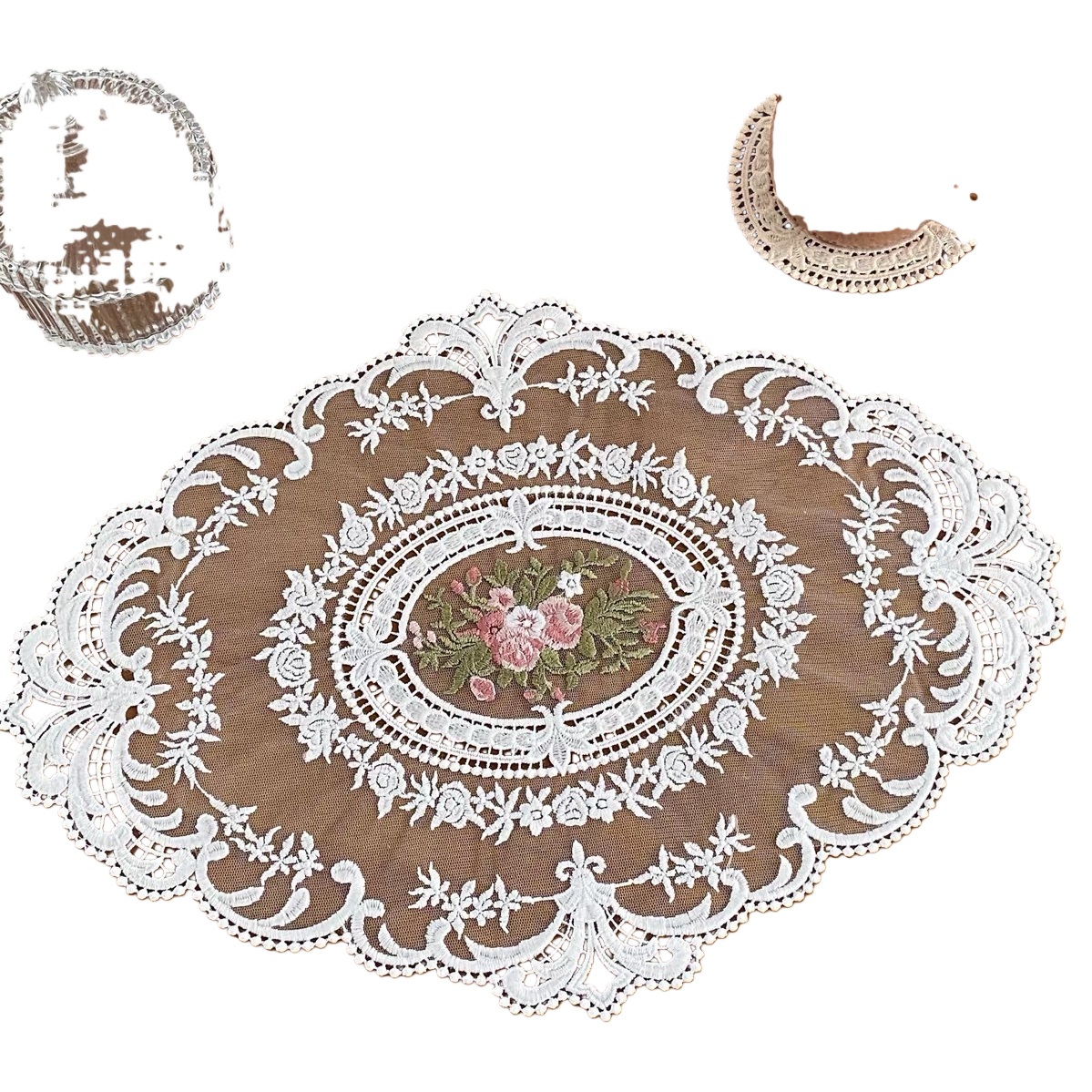 White lace embroidered lace silicone placemats, coffee shop table MATS, paper colored paper, decorative items 104232150 Item Picture