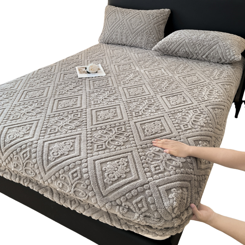 Grey three-dimensional relief patterned pure cotton single bed cover, bedspread, bed skirt, student bed cover, dust-proof, moisture-proof, simple and comfortable Item Picture