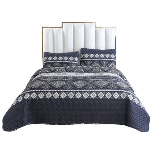 Dark blue geometric pattern wedding bedding set of four pieces, milk silk fabric quilt cover, bedding, plush decoration Item Picture