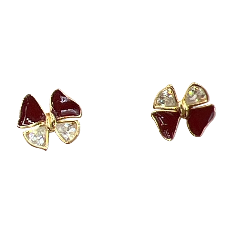 Mucci joyas de plata S925 esmalte rojo con diamantes lazo de novia aretes moda versátil para mujeres orejeras regalos recomendar Item Picture