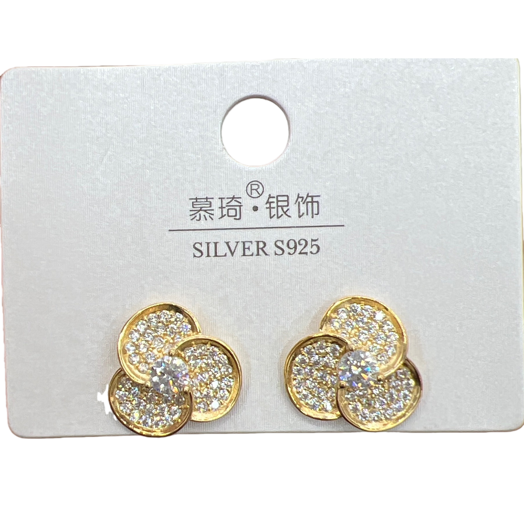 Moda oro con diamantes tres pétalos de forma de flor simple y versátil orejeras moda femenina orejeras Item Picture