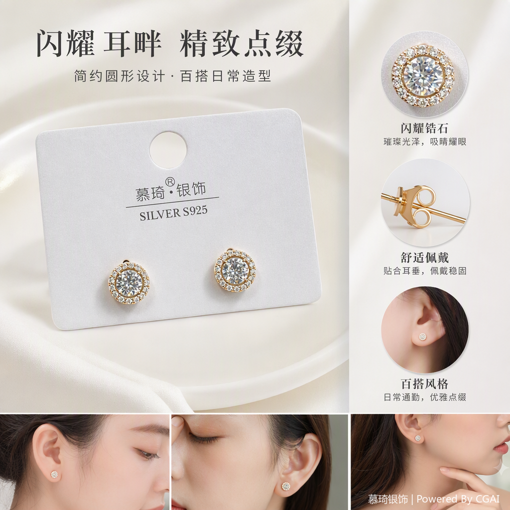 S925 plata esterlina con diamantes pendientes simple temperamento de moda versátil orejeras estilo mujer caja de regalo embalaje regalo