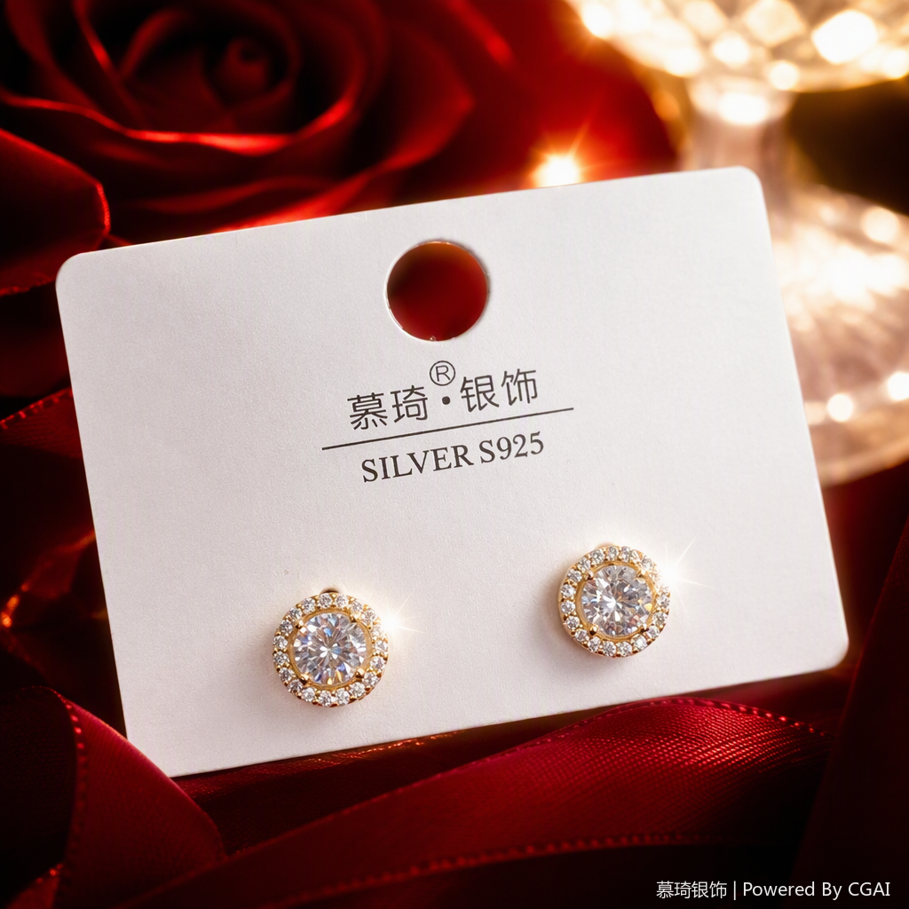 S925 plata esterlina con diamantes pendientes simple temperamento de moda versátil orejeras estilo mujer caja de regalo embalaje regalo Specification image