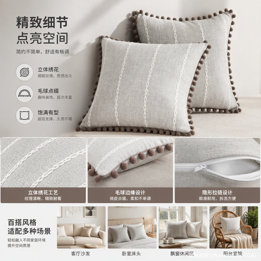 Rayas gris bordado Mao Qiu KaoZhen multifuncional al sofá almohada se ChangKuan sostener las fundas de suministros de decoración para el hogar