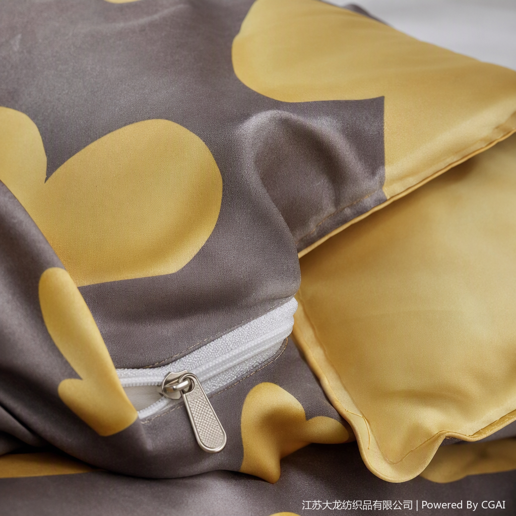 A four-piece bedding set with a grey background and yellow heart-shaped pattern, a warm and comfortable home bedding combination Application Scenario