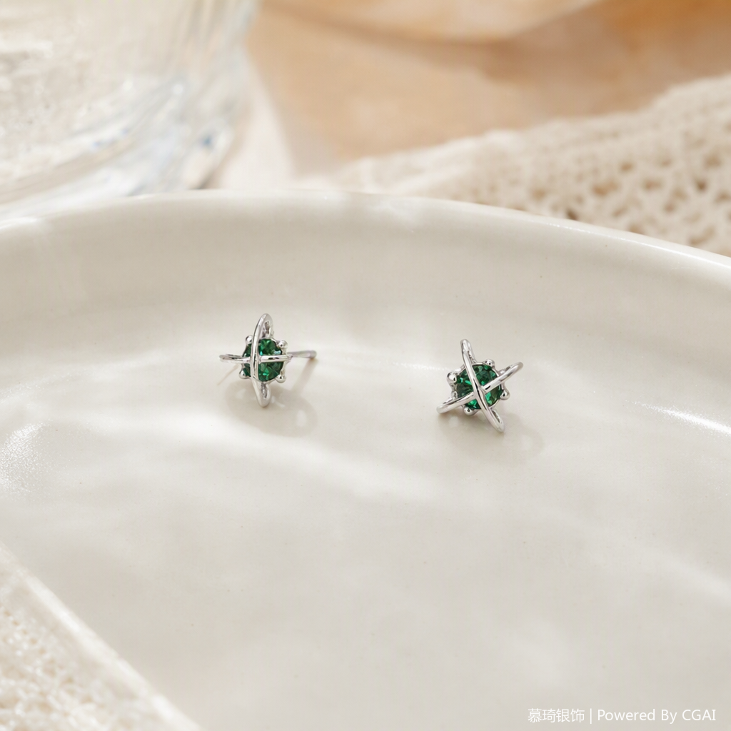 Moda simple verde gemas plata pendientes de orejeras femalidad colgantes de orejeras accesorios de orejeras regalos selección details Picture