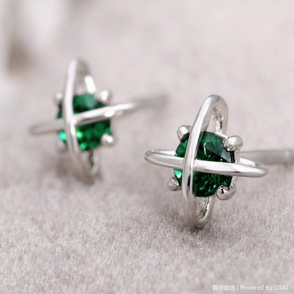 Moda simple verde gemas plata pendientes de orejeras femalidad colgantes de orejeras accesorios de orejeras regalos selección Application Scenario