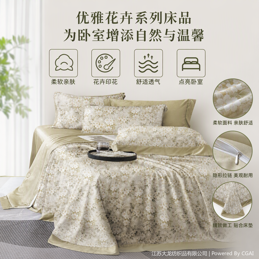 Colorful floral pattern bedding set, comfortable and soft bedroom bed sheet and duvet cover four-piece set, Korean style simple design