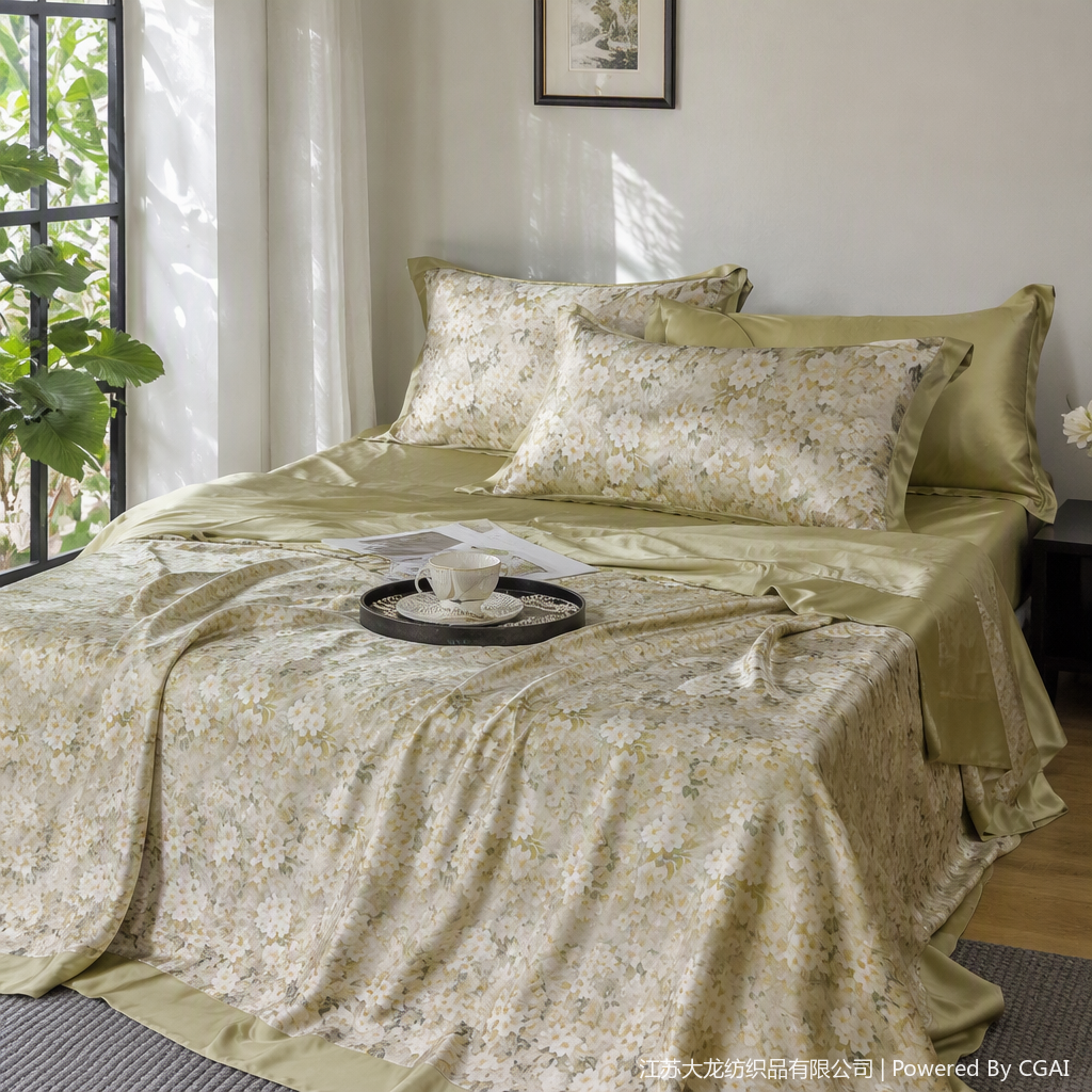 Colorful floral pattern bedding set, comfortable and soft bedroom bed sheet and duvet cover four-piece set, Korean style simple design details Picture