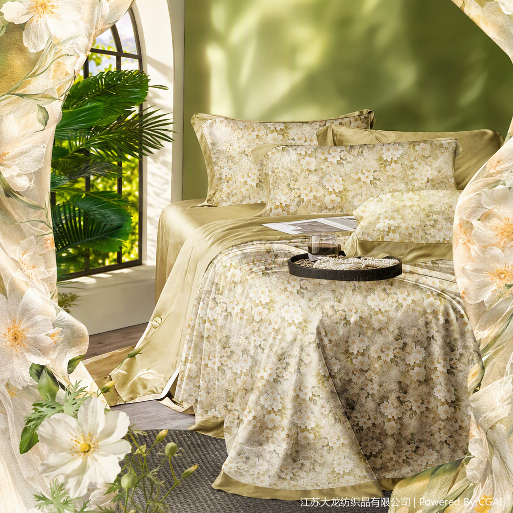 Colorful floral pattern bedding set, comfortable and soft bedroom bed sheet and duvet cover four-piece set, Korean style simple design Specification image
