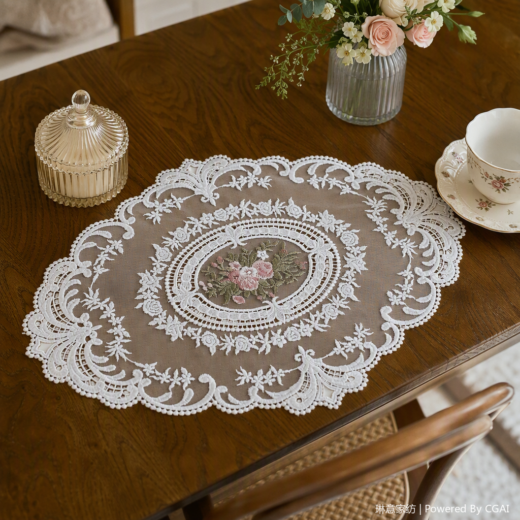 White lace embroidered lace silicone placemats, coffee shop table MATS, paper colored paper, decorative items 104232150 details Picture