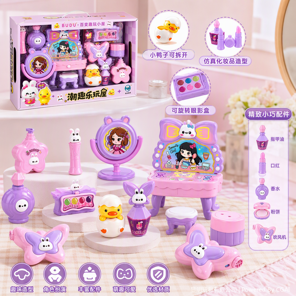 Pink and purple children's makeup toy set, little girl trendy Fun play house combination, fun interactive toy gift box