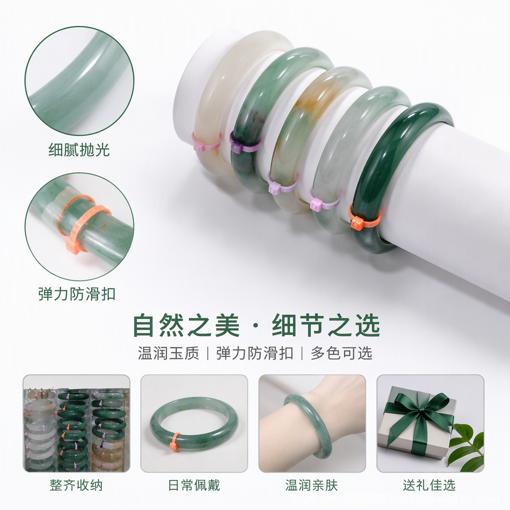 时尚绿白色玉镯手链女简约百搭手饰天然玉石手镯首饰品礼物
